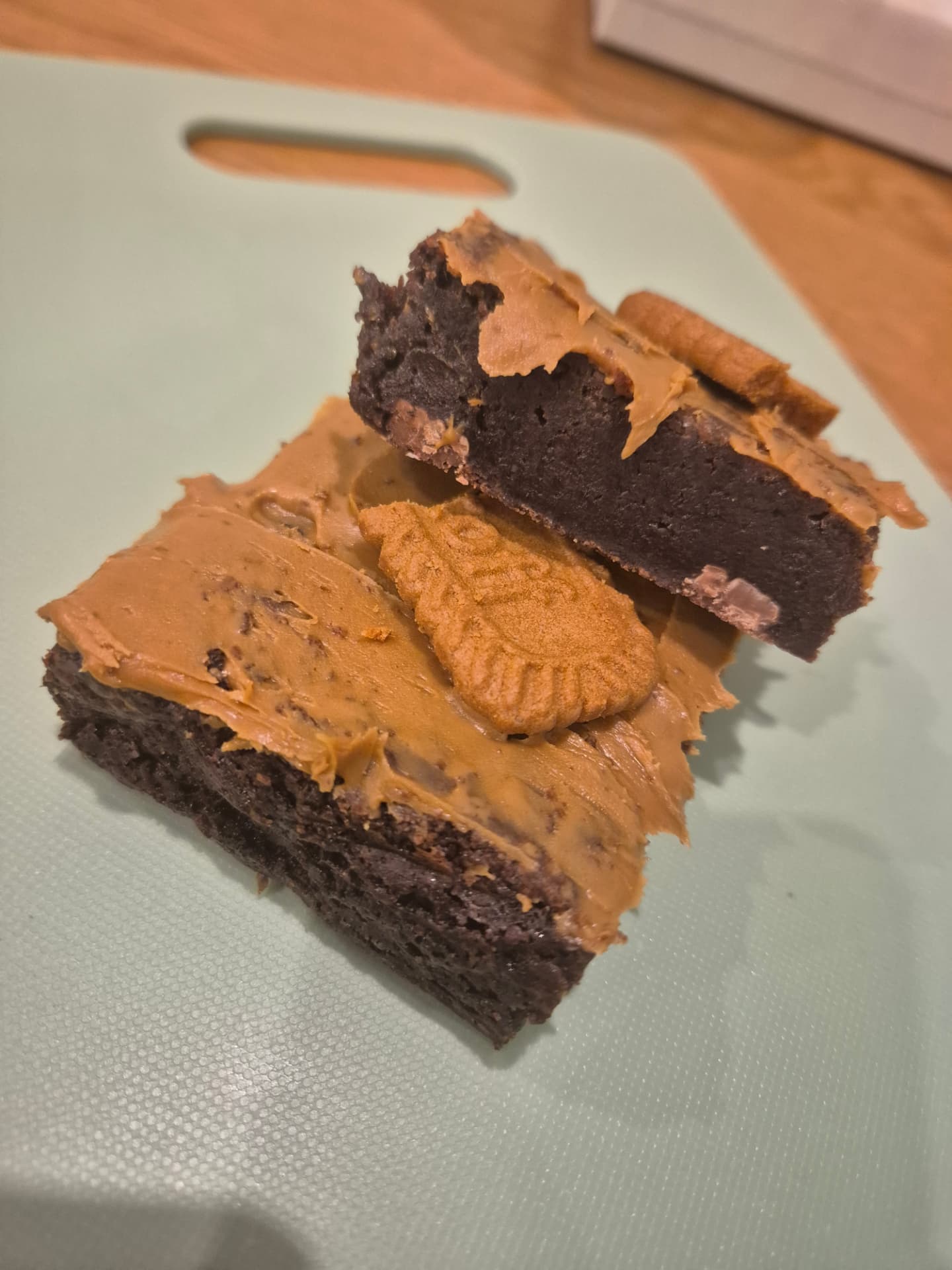 Our Lotus Biscoff brownies topped with Biscoff spread and a Biscoff biscuit