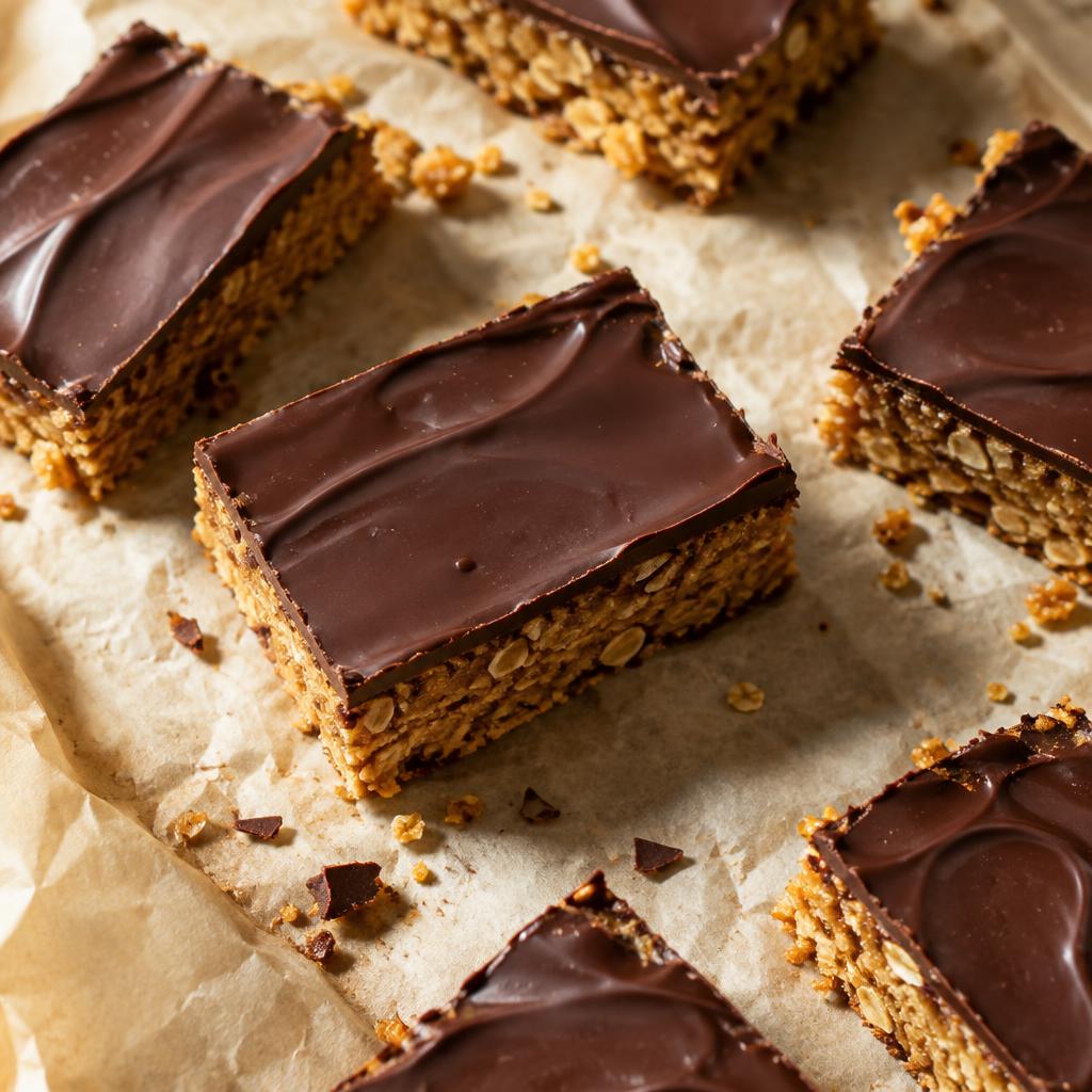 Illustrative image of golden flapjacks with a chocolate layer topping
